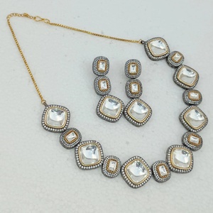 Imitation Jewelry Set with <b>Ruby</b> Pink Stones Gold Plated Brass Vintage Indian Bridal Wedding Party Wear <b>Necklace</b> for Women Unisex - Product Image 2