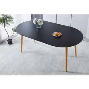Tavolo da Pranzo con Gambe in Legno Estensibili e Piano in MDF Nero, Misure 100/140/180x100x75cm per Ufficio e Caffetteria - Product Image 3