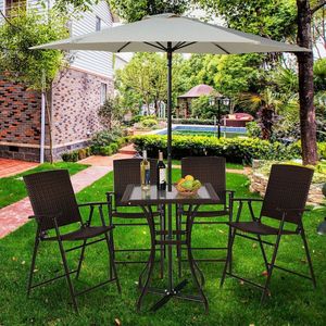28.5 Inch Outdoor Patio Table with <b>Square</b> Glass Top and Rattan <b>Edging</b> - Product Image 6