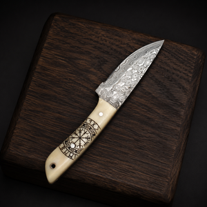 Handmade Damascus Steel Skinner <b>Knife</b> with <b>Bone</b> <b>Handle</b> & Handcrafted Leather Sheath Custom Fixed Blade Outdoor Camping <b>Knife</b> - Product Image 5
