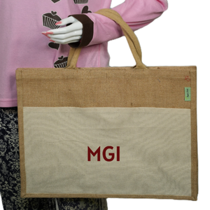 Wholesale Custom <b>Printed</b> Eco-Friendly Jute Shopping Tote Bags <b>Extra</b> <b>Large</b> Hand Length Handle Zipper Closure Letter Pattern - Product Image 3