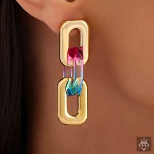 Boucles d'oreilles tendance PRAO Vibrant Acrylic & Golden Anti-Ternish CCB Chain Danglers - Product Image 3