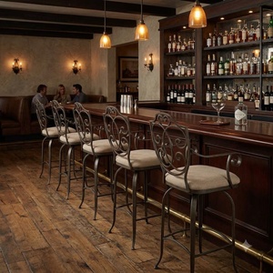 Sillas de Bar de Hierro Forjado Personalizadas al por Mayor, Sillas Altas de Metal Comerciales para Jardín, Balcón, con Cojín Crema, Estilo Transicional - Product Image 3