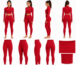 Women's 2-Piece Seamless Yoga Set High Waist Leggings Sports Bra <b>Turtleneck</b> Non-Convertible Straps Breathable Quick-Dry Four-Way - Product Image 4