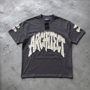 <b>Distressed</b> Embroidery T Shirts Short Sleeve Crew Neck Distress Embroider Tee <b>Tops</b> 100% Cotton Distress Embroider Patch Tee - Product Image 3