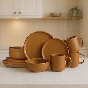 Set di Stoviglie in Gres da 12 Pezzi, Adatto per Microonde e Lavastoviglie, Piatti e Ciotole Non Tossici con Tazze, Design Impilabile - Product Image 2