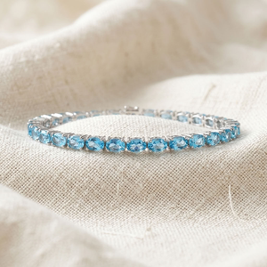 Bracelet tennis ovale en topaze bleue, or massif 18 carats, sertissage griffe, géométrique, luxe, unisexe, pour fête, mariage, cadeau, 10g, RIZTA JEWEL - Product Image 2
