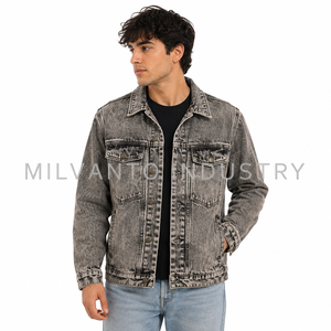 <b>Men</b>’s Custom Washed Gray Denim <b>Jacket</b> | Vintage <b>Trucker</b> <b>Jacket</b> with Multiple Utility Pockets | Casual Streetwear Jean <b>Jacket</b> - Product Image 3