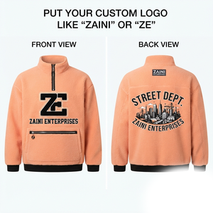 Premium 320 GSM Peach Sherpa Fleece Pullover <b>Jacket</b> Black Trim Custom Embroidery Printed Logo Mens - Product Image 1
