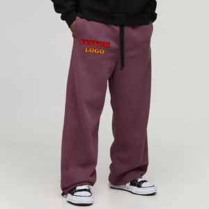 Pantalon de survêtement streetwear personnalisé avec logo, en molleton bouclette de coton uni, coupe ample et large, pour homme - Product Image 4