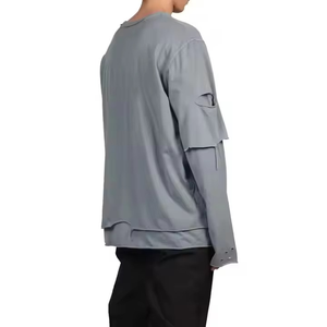 T-shirt surdimensionné 100 % coton personnalisé à double manche pour homme, épaules tombantes, motif uni, impression numérique, double couche longue - Product Image 2