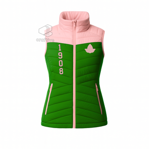 Alfa |   Kapa |   Chaleco acolchado Alpha Sorority con cremallera, sin mangas, estilo universitario, cuello alto, ropa exterior cálida - Product Image 1