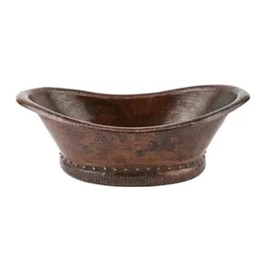 Large Hammered Copper Beverage Tub with Side Handles Round Metal Wash Tub Ice Bucket <b>Basin</b> Bathroom Vessel Sink Outdoor Cooler - Product Image 2