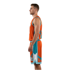 Conjunto de uniforme de baloncesto para hombre, camiseta sin mangas con cuello redondo, pantalones cortos a juego, nombre del equipo impreso, número, kits de equipo para adultos, 100% poliéster - Product Image 5
