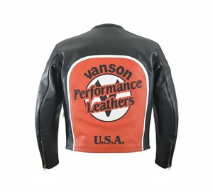 Chaqueta de cuero de vaca Vanson para carreras – Chaqueta estilo motociclista negra y naranja - Product Image 3