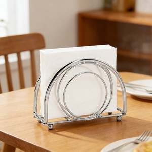 Support moderne pour porte-serviettes en métal argenté, 13x4x9cm, décoration de table en demi-cercle - Product Image 2