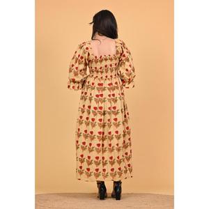 Robe maxi à imprimé floral 100% coton écologique pour femmes, style bohème, à manches longues, pour les fêtes d'été indiennes - Product Image 5