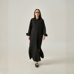 Vestido Maxi de Algodón y Poliéster para Mujer – Corte Holgado, Casual, Minimalista, con Botones al Frente, Cuello Camisero, Hecho en Vietnam - Product Image 2