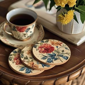 Sous-verres carrés modernes en bois avec motif floral, tapis réutilisables - Product Image 3