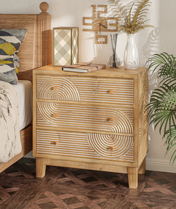 Modern Wooden Nightstand with Three <b>Drawer</b> Scandinavian Design Adjustable Shelves Natural Finish Freestanding Bedroom Furniture - Product Image 6