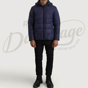เสื้อแจ็คเก็ตบุนวมมีฮู้ดสีน้ำเงินกรมท่าสำหรับผู้ชาย เสื้อโค้ทกันหนาวแบบควิลท์ กันน้ำ อุ่นสบาย บุใยสังเคราะห์ ทรงเข้ารูปลำลอง - Product Image 4