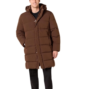 <b>Long</b> Quilted Winter Jacket With Hood Full Sleeves Zipper Closure Solid Color Polyester Shell Thick Warm <b>Coat</b> - Product Image 1