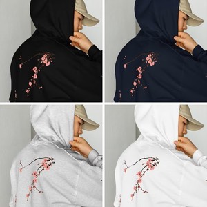 Sudadera con Capucha Unisex, Estampado Floral de Flores de Cerezo, Diseño con Bolsillo, Corte Regular, Ropa Casual de Otoño, Forro Polar, 100% Algodón - Product Image 5