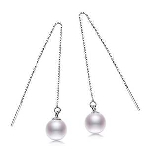 Pendientes Largos de Plata de Ley S925 con Perlas Redondas de Agua Dulce de 7-8 mm, Alta Calidad, para Mujer - Product Image 2