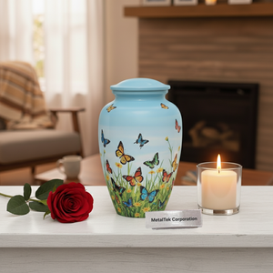 Urne funéraire papillon en métal haut de gamme, faite à la main, pour cendres d'adultes, avec couvercle sécurisé, pour services funéraires et commémoratifs, à prix abordable. Urnes et pots. - Product Image 2
