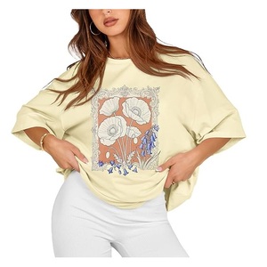 Service OEM – Nouveau design de t-shirt décontracté pour femme, imprimé numériquement, 100 % coton, manches courtes, col et épaules tombantes, confortable, grandes tailles - Product Image 3