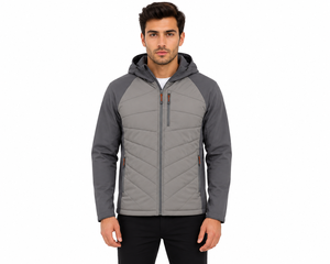 Men's Premium <b>Grey</b> Hooded Quilted <b>Jacket</b> Lightweight Breathable Winter Full Sleeve Outdoor Stylish Padded Streetwear - Product Image 1