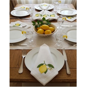 Square Reusable <b>Linen</b> <b>Cloth</b> Napkin Embroidered Lemon Hemstitch Table Napkin Customizable Home Wedding Events Table Decoration - Product Image 1