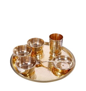 Brass Plate Set Cultural Event and Indian Wedding Gift Ayurvedic <b>Dinnerware</b> Gold Finished Kansa Thali for Home Dining Restaurant - Product Image 1