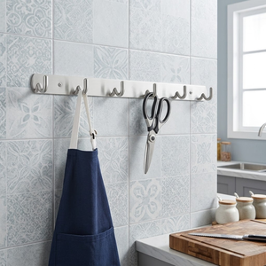 Stainless Steel Self-Adhesive Modern <b>Wall</b> <b>Hook</b> Rack 6 <b>Hooks</b> Heavy Duty <b>Wall</b> Mounted Coat Hanger Kitchen Bathroom Wardrobe - Product Image 4
