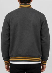 Chaqueta Varsity Gris Oscuro para Hombre con Ribete Naranja, Cuello Alto, Logotipo Frontal, Cierre de Botones, Corte Regular, Estilo Casual para Otoño, Exterior de Algodón - Product Image 2