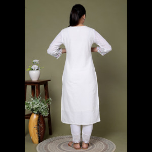 NIYANI Women's Ivory Grace Cotton Ankle-Length Kurta Set Dupatta Loose Fit <b>Three</b>-Piece Elegant Ethnic Casual Maxi Handcrafted - Product Image 5