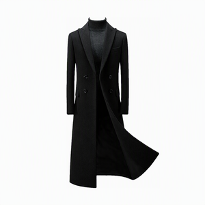 Elegante Abrigo Largo de Lana para Mujer, Negro, Doble Botonadura, Solapa con Muescas, Grueso, para Invierno - Product Image 1