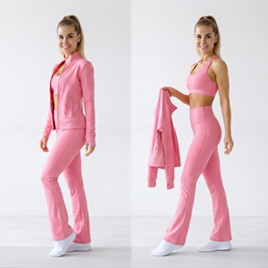 Ensemble de yoga 3 pièces pour femme : soutien-gorge dos nageur, leggings évasés taille haute et veste longue – Tenue de fitness respirante pour femme - Product Image 5