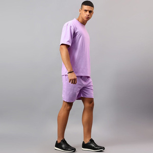 Conjunto de Camiseta y Pantalones Cortos Morados para Hombre, Cuello Redondo, Transpirable, Satinado, 100% Poliéster, Ropa Casual de Verano, Marca Spark, Venta al Por Mayor - Product Image 5
