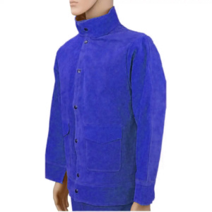 Veste de soudeur en cuir de vachette à col montant, protection industrielle du corps en cuir pour soudeurs, veste de construction - Product Image 6