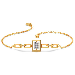 Bracelet rectangulaire serti de diamants avec chaîne en or jaune et design central à maillons ouverts structurés - Product Image 2