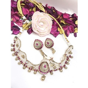 Ensemble collier et boucles d'oreilles en moissanite plaqué or, qualité supérieure, magnifique et glamour, pour mariage, bijoux pour femmes et filles - Product Image 1