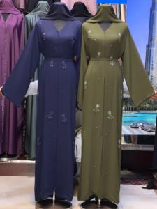 V Neck Solid Long Sleeve Floor Length Handmade <b>Sequined</b> Beaded Abaya Women's Modest Dress Middle East Style Daily Wear Polyester - Product Image 2
