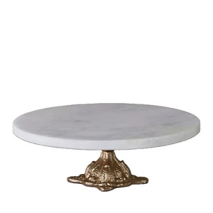 Round <b>Marble</b> <b>Cake</b> <b>Stand</b> with Gold Ornate Base Amazingly crafted By Indian Skilled Artisans - Product Image 1
