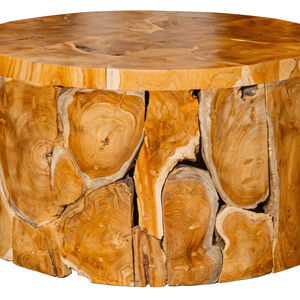 Table de salon ARTERRA en racine de teck rustique de luxe, présentant des travaux en bois artisanaux mettant en valeur la texture naturelle de la racine de teck - Product Image 3