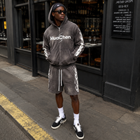 Ensemble sweat à capuche et short en coton épais OEM personnalisé, fabricant de streetwear à marque privée, survêtement 420 GSM avec broderie flamme pour marques