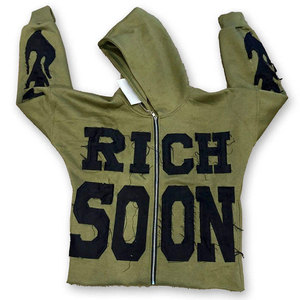 Sweat-shirt à capuche zippé pour homme, vert olive, coton, coupe ample, streetwear, vêtements d'hiver, design personnalisé avec appliqué - Product Image 1