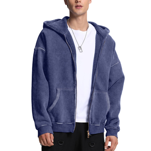 New Style Men Winter Oversized Drop Shoulder Thick Acid Washed <b>Zip</b>-Up Hoodies for High-Quality Fleece Men Zipper Washed Hoodie - Product Image 2