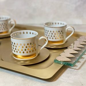 Elegant <b>Gold</b> <b>Serving</b> <b>Tray</b> Featuring Uniquely Textured Acrylic Handles, Perfect For Adding A Luxury Touch To Any Modern Table Set - Product Image 4