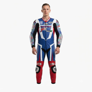 Combinaison de moto pour homme Zuzuki Pro 1 pièce en cuir de vache véritable/cuir de kangourou, style MotoCP, armure niveau 2 - Product Image 1